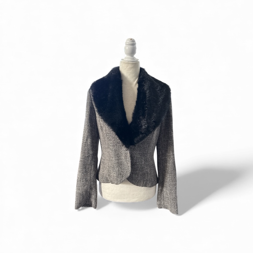 Apt 9 Womens Elegant Black And Gray Women's Blazer With Detachable Fur Trim 6